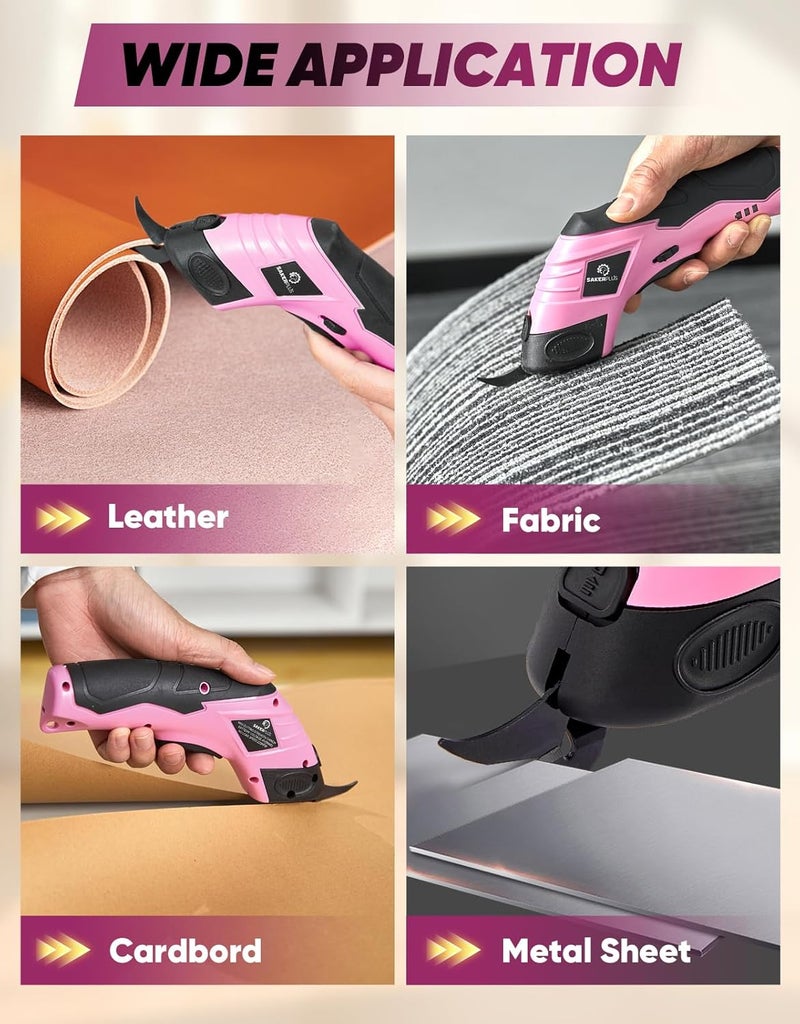 SakerPlus Cordless Electric Scissors, Fabric Scissors, Powerful Pinking Shears, Rechargeable Cardboard Cutter, Craft Scissor for Carpet Fabric Cardboard Leather Felt Cutting(Pink,1 Blade) - Image 4